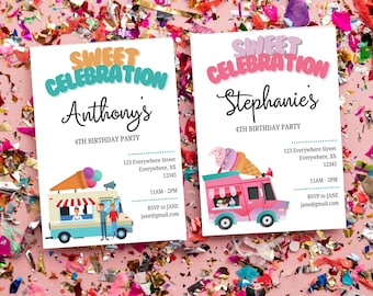 Invitación de cumpleaños de camión de helados para niños (descarga digital)