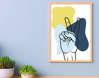 Impresión artística del símbolo de la paz de la Universidad de Michigan, decoración para dormitorio en azul y amarillo