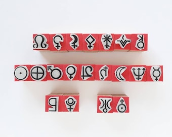 Planetaire symbolen mini-rubberstempels, cadeau voor astrologieliefhebbers, astrologische kaart, dierenriemplanner, sterrenbeeldstempel, dagboek met planeten en zonnestelsel