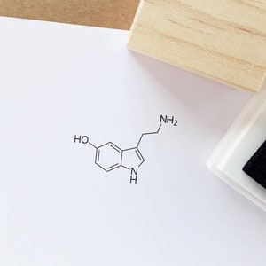 Tampon en caoutchouc sérotonine, tampon molécule, tampon bonheur, cadeau pour amateur de chimie, bijoux scientifiques, rentrée des classes, journal de psychologie, bien-être