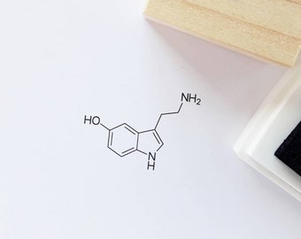 SEROTONIN Rubber Stamp, Happiness Molecule, Chemistry Lover Gift, Science Jewelry, Back to School, Psychology Journal, Wellness Reminder