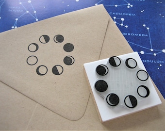 Moon Phases Stamp. Moon Stamp. Phases of the Moon Stamp. Lunar Phases Stamp. Moon Cycle Stamp. Moon Rubber Stamp. Handmade stamp.