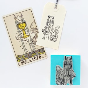 Tampon en caoutchouc As de coupe, costumes de cartes de tarot, cadeau pour amateur d'arcanes mineurs, journal d'entraînement, lecture quotidienne, agenda ésotérique, carnet de notes céleste