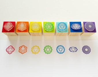 SEVEN CHAKRAS Stamps Set (Version 4), Chakras Rubber Stamps Symbols, Pottery Chakra Stamp, Yoga teacher gift, Yoga Student, Clay & Soap