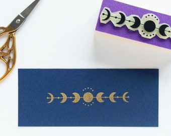 Bohemian Moon Phases Stamp, Moon Lover Rubber Stamp, Lunar Phases Card, Moon Theme Party, Celestial Journal Stamping, Moon for Scrap,