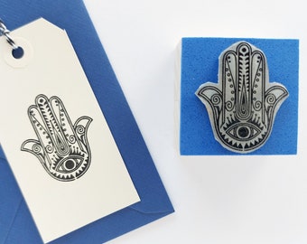 HAMSA Stamp, Khamsa Amulet, Fatima Hand Stamp, Hand of Mary Stamp, Miriam Hand Rubber Stamp, Evil Eye Talisman, Yiddish Gift, Blessing  Home