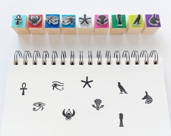Custom Set of Egyptian Icons Rubber Stamps, Gift for Egypt Travel Lover, Ankh Amulet, Horus Eye Planner, Eye of Ra Journal, Sacred Scarab