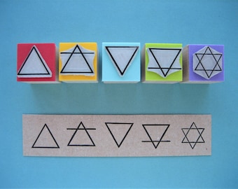 Four Elements Rubber Stamps, Five Alchemy Elements, 4 Alchemical Symbols, Fire, Air, Water, Earth, Ether, Alchemists Journal, Wicca Grimoire