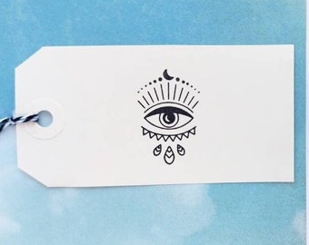 Evil Eye Rubber Stamp, Cosmic Eye Watcher, Spiritual Gift for Women, Witchy Gift for Women, Esoteric Art, Moon Phase Altar Decor, Boho Eye