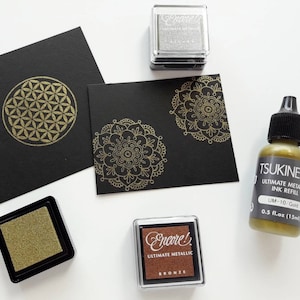 Gold Ink Pad, Silver Ink Pad, Bronze Ink Pad for Rubber Stamps, Refill Ink Bottle, Christmas Wrapping Paper, Stamping on paper, Encore  Gold