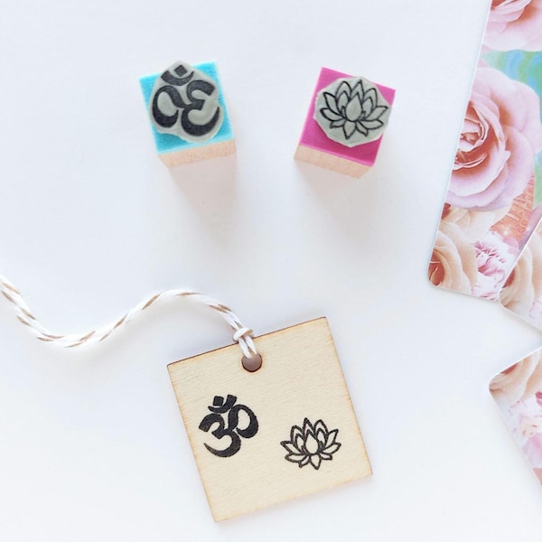 Om Rubber Stamps Set, Mini Om Symbol Stamp, Lotus Flower Stamping, Spiritual Tool for Yoga Lover Gift, Mindfulness Diary, Yogi Journaling