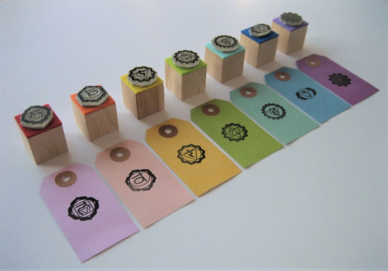 CHAKRAS Rubber Stamps SET, Seven Chakras Stamp, Set of Seven Chakras Stamps, Gift for Yoga Teacher, Reiki Diary, Buddhist Meditation Journal image 5