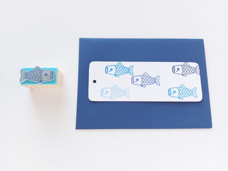 Koinobori Rubber Stamp, Flying Fish Windsock, Koi Fish Banner, Japanese Carp, Fish Flag, Japan Festival, Spring Celebration, Outdoor Decor image 2