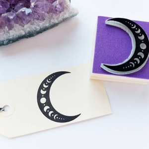 Halbmond mit Mondphasen Stempel, Mond Stempel, Mondphasen Karte, Mond Boho Dekor, mystisches Tagebuch, Mond Thema Planer, Celestial