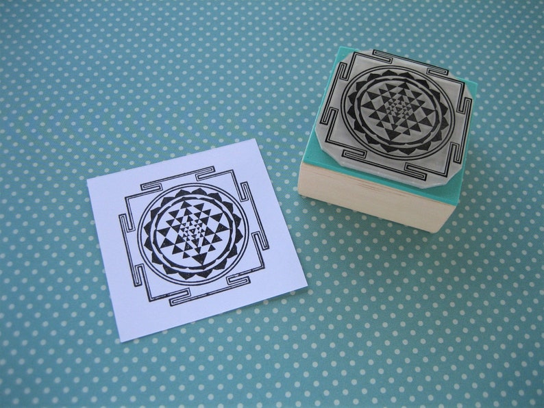SRI YANTRA Stamp, Sacred Geometry Gift, Yoga Rubber Stamp for Journaling, Yantra Pattern, Meditation Journal, Mindfulness Card, Yogi Teacher image 3