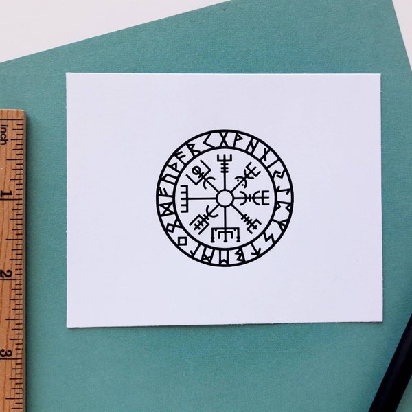 Vegvisir-Stempel, Wikinger-Kompass mit Runen, Runenkompass, Runen-Stempel, Island-Symbol, Wikinger-Stempel, nordisches Symbol, Schutzamulett