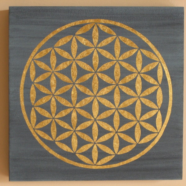 Flower of life. Mandalas Collection.  Mixed technique on wood. 22 Karats gold foil.  30 x 30 x 4 cm (11.81 x 11.81 x 1.57 in)