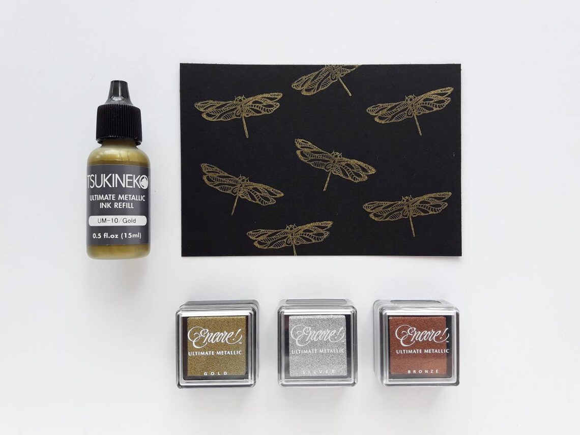 METALLIC Ink pad for rubber stamps. Stamping on paper. Gold Etsy