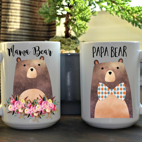 Papa and Mama bear mug set, Mugs for new parents, Parents to be Coffee Mugs, Couples coffee mug set, Pregnancy Reveal Coffee Mugs