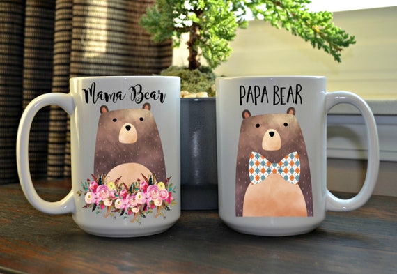 Mama & Papa Bear Mug Set Pregnancy Reveal Mugs Mom Mug Dad Mug