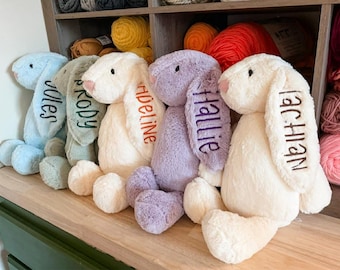 Personalized Embroidered Plush Bunny Rabbit, Custom Easter Gift, Keepsake Toy