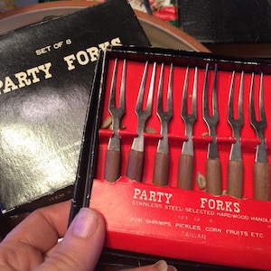 Set of EIGHT Very Vintage Stainless Steel Party Forks