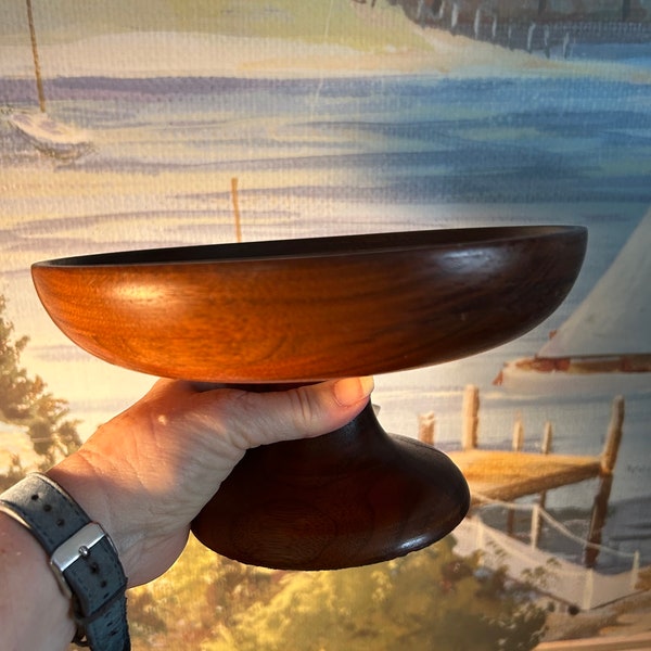 Extremely Pretty 8” Walnut Pedestal Fruit Bowl