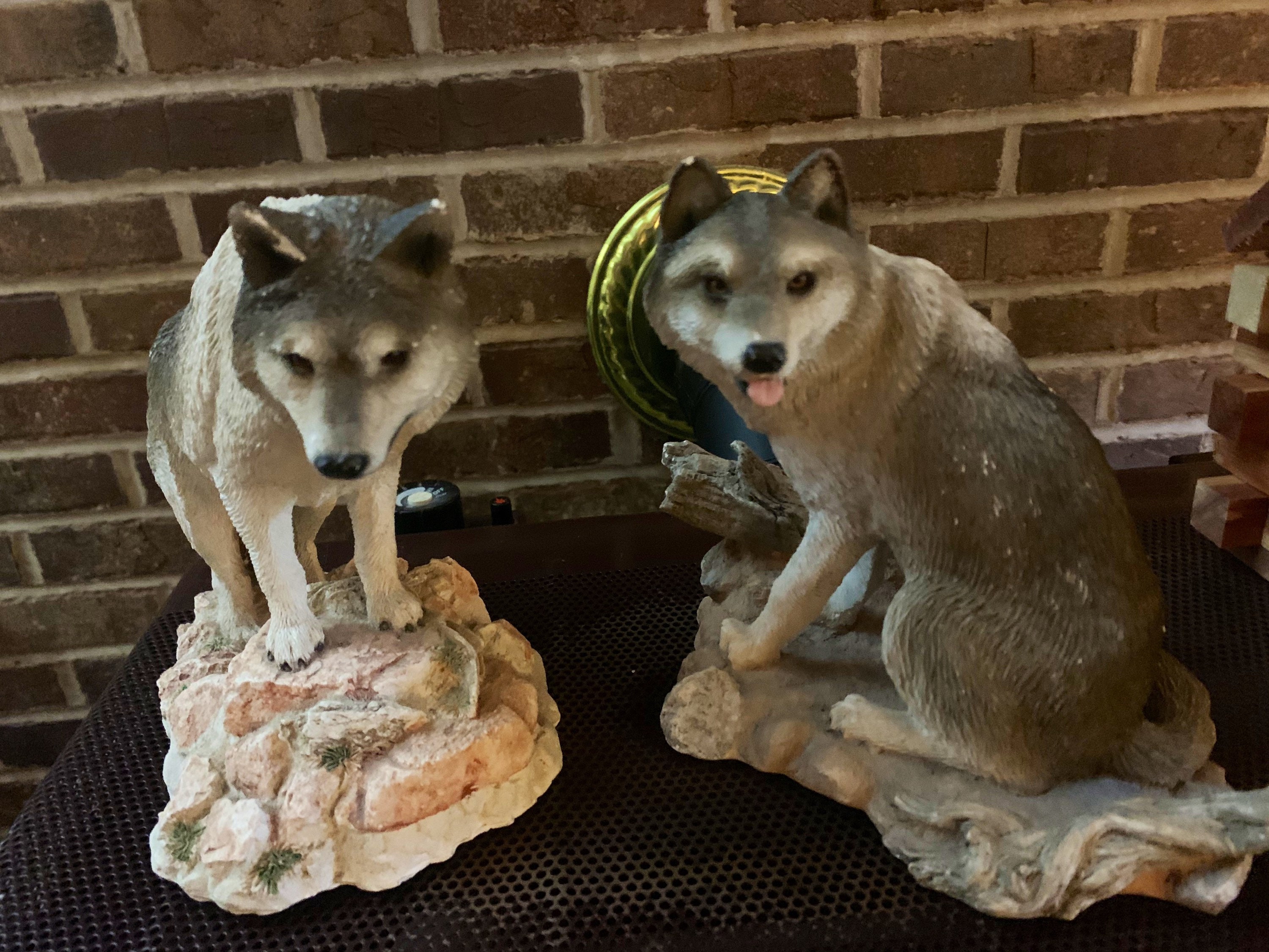 Pair of Heavy Wolf Statues by living Stone Copyrighted Etsy UK
