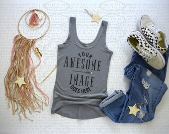 Pink Tank Top Mockup On Burlap Background Etsy