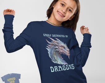 Dragon Kids Shirt: Long Sleeve Cotton T-Shirt for Dungeons & Dragons Players Ages Approx 7-14