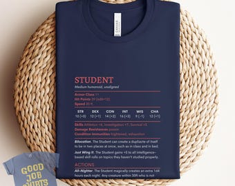 DnD Student Stat Block Shirt: Back to School Shirt for Dungeons and Dragons Players