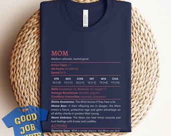 DnD Mom Shirt: Funny Stat Block T-Shirt for Moms who play Dungeons & Dragons