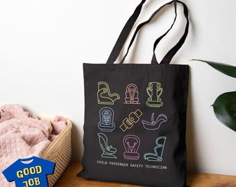 CPST Tote Bag: Child Passenger Safety Technician Shopper in Black Cotton Canvas