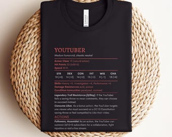YouTuber DnD Stat Block T-Shirt: Cotton Shirt for Dungeons and Dragons Content Creators
