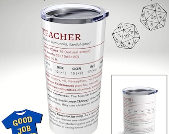 DnD Teacher Stat Block Tumblers, Nerdy Teacher Gift, Dungeon Master Thank You, Teacher Appreciation, Dungeons and Dragons, Stainless Steel
