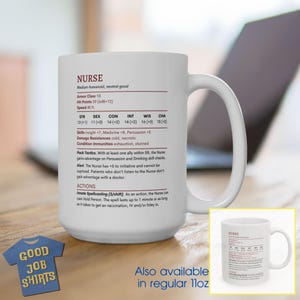 DnD Nurse Stat Block Mug: 11oz Ceramic Coffee Mug for a Nerdy Nurse who plays Dungeons & Dragons