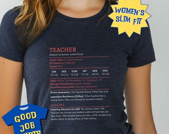 DnD Teacher Shirt for Back to School, DnD Stat Block T-Shirt, DM Gifts, Dungeon Master Shirt, Nerdy Teacher Shirt, Funny Teacher Gift