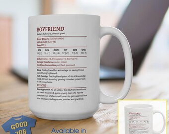 Boyfriend DnD Stat Block Mug, Nerd Boyfriend Anniversary Gift, Gamer Boyfriend Christmas Gift, Dungeon Boyfriend Ideas, Gift From Girlfriend