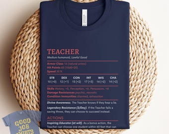 DnD Teacher Shirt for Back to School, DnD Stat Block T-Shirt, DM Gifts, Dungeon Master Shirt, Nerdy Teacher Shirt, Funny Teacher Gift