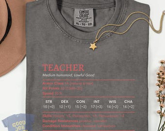 DnD Teacher Shirt: Dungeons & Dragons Stat Block Comfort Colors® T-Shirt, Unisex Adult Sizes
