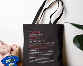 DnD Teacher Bag for Back to School, DnD Stat Block Canvas Tote, DM Thank You Gifts, Dungeon Master Accessories, Funny Nerdy Teacher Gift