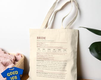 DnD Bride Stat Block Bag: 100% Cotton Canvas Tote Bag in Black or Natural