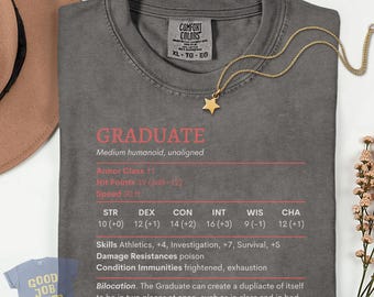 Graduate DnD Shirt: Comfort Colors Stat Block T-Shirt for Dungeons & Dragons Player Graduation
