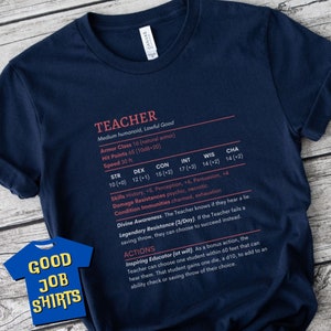 DnD Teacher Shirt for Back to School, DnD Stat Block T-Shirt, DM Gifts, Dungeon Master Shirt, Nerdy Teacher Shirt, Funny Teacher Gift