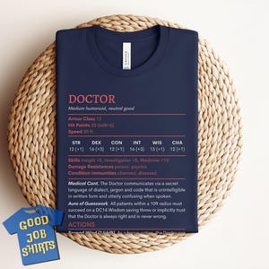 DnD Shirt Doctor Stat Block: Funny T-Shirt for Doctors who play Dungeons and Dragons