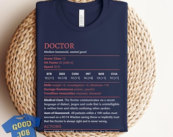 DnD Shirt Doctor Stat Block: Funny T-Shirt for Doctors who play Dungeons and Dragons