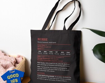 DnD Nurse Stat Block Bag: 100% Cotton Canvas Tote Bag in Black or Natural