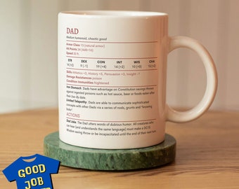 Dad DnD Stat Block Coffee Mug for Father's Day Gifts, DnD Christmas Presents, Funny Monster Stat Block Cup, Gifts for D&D Dads, DM Mug Gift