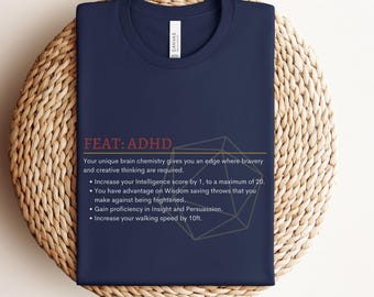 ADHD DnD Shirt for Neurodiverse Players: Dungeons & Dragons Cotton T-Shirt in Unisex Adult Sizes