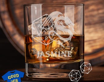 Personalized Engraved DnD Glass: 10.5oz Whiskey Tumbler with custom name for Dungeons & Dragons Players